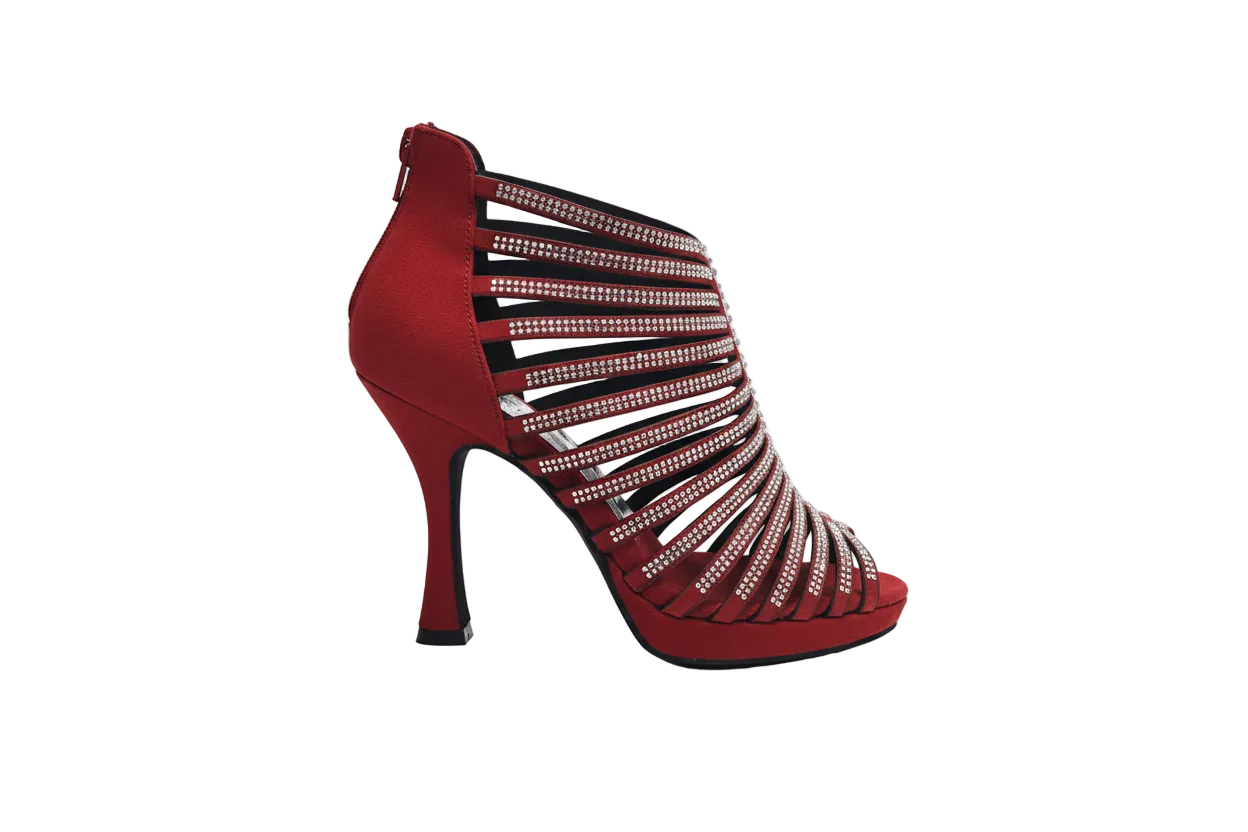 Sandalo a tronchetto Wish Dance Shop ELSY Plus in camoscio rosso con Swarovski Boreali, plateau flex e tacco basso a spillo largo