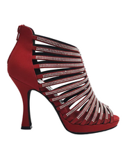 Load image into Gallery viewer, ELSY Plus (LP7) - Sandalo a Tronchetto Da Donna in Morbido Camoscio Rosso Con Swarovski Boreali con Plateau Flex e Tacco Basso a Spillo Largo