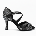 Carica immagine nella Galleria, BORBOLETA Dreams Deluxe (L2/L642CE) - Scarpa da Ballo in Raso Nero con Strass Boreali e Tacco a Rocchetto
