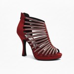 Carica immagine nella Galleria, ELSY Plus (LP7) - Sandalo a Tronchetto Da Donna in Morbido Camoscio Rosso Con Swarovski Boreali con Plateau Flex e Tacco Basso a Spillo Largo
