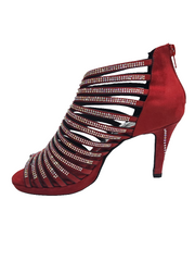 Carica immagine nella Galleria, ELSY Plus (LP7) - Sandalo a Tronchetto Da Donna in Morbido Camoscio Rosso Con Swarovski Boreali con Plateau Flex e Tacco Basso a Spillo Largo