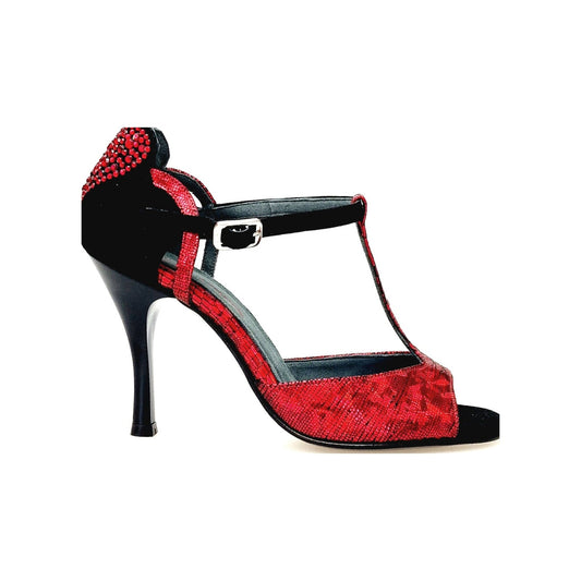 Sandalo da donna in camoscio nero e Cuore di Swarovski Rosso e Galleria Rosso BELL/C Plus Red Cuore SW Red, vista laterale