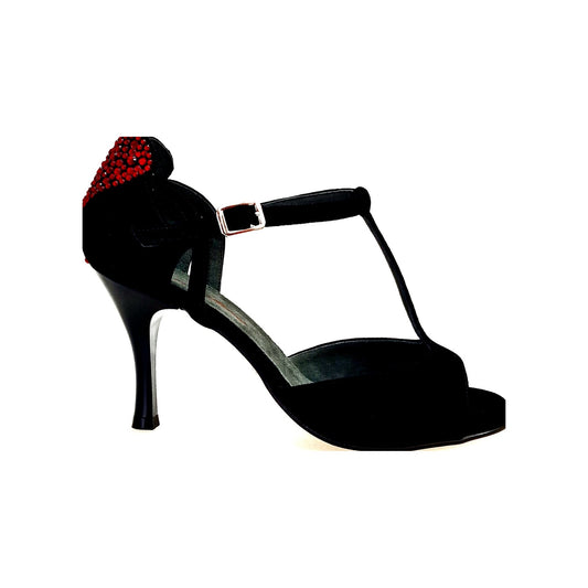 Sandalo da donna in camoscio nero e Cuore di Swarovski Rosso BELL/C Plus Black Cuore SW Red F.3407 Wish Dance, vista laterale