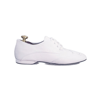 Scarpa jazz Billie Pearl White in pelle bianca con profilo bianco, ideale per danza jazz, marca Wish Dance Shop.