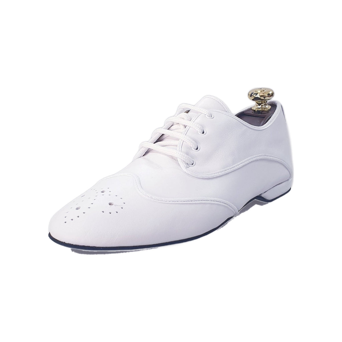 Scarpa jazz Billie Pearl White Wish Dance Shop in pelle bianca con profilo bianco, adatta per ballo jazz, vista da lato