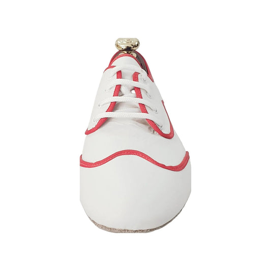 Scarpa jazz Billie Caribe in pelle bianca con profilo rosso, design elegante e dettagli raffinati.