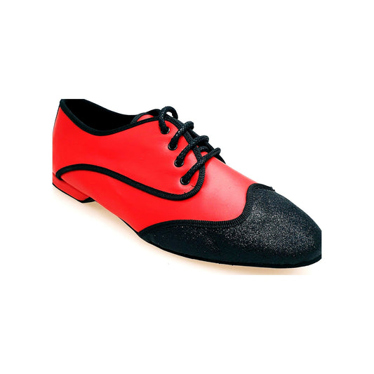 Scarpa Jazz Plus Punta Glitter Nero restante Pelle Rossa profili cro nero Billie Red Devil Wish Dance, vista laterale