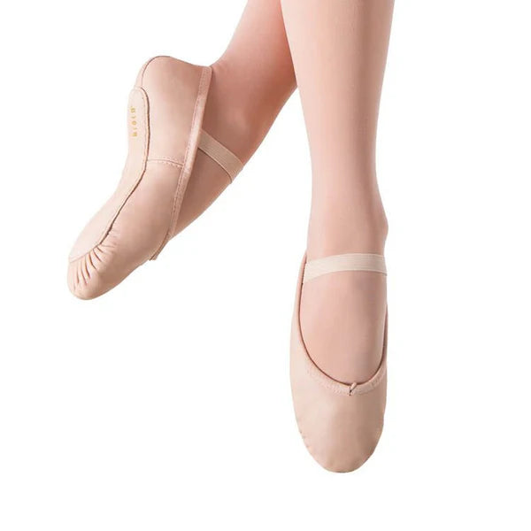Scarpe da danza Bloch Bunny S0225DG con mezze punte in pelle e suola intera color carne, ideali per danza classica e tecnica.