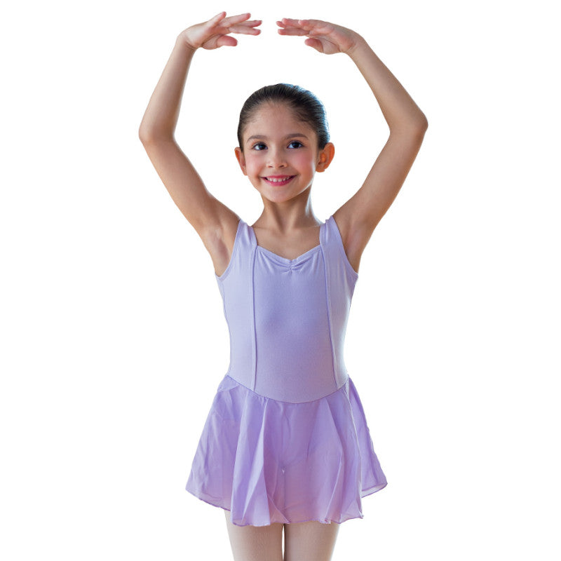 Body danza classica bambina Swanilda Wish Dance Shop, spallina smanicata in cotone elastico con gonna in chiffon, elastamero e microfibra.