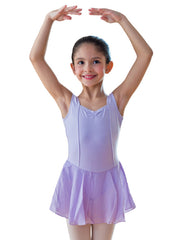 Carica immagine nella Galleria, SWANILDA (RUD) - Body Danza Classica Spallina Smanicata da Bambina in Cotone Bielastico con Elastamero foderato sul Petto in Microfibra Anrisudore con Applicazione cucita di Gonnellino in velo di Chiffon
