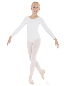 LINETTA (10408 RD) - Body Danza Classica Manica Lunga da Bambina Cotton Lycra Bielastica con Pettorina Antisudore