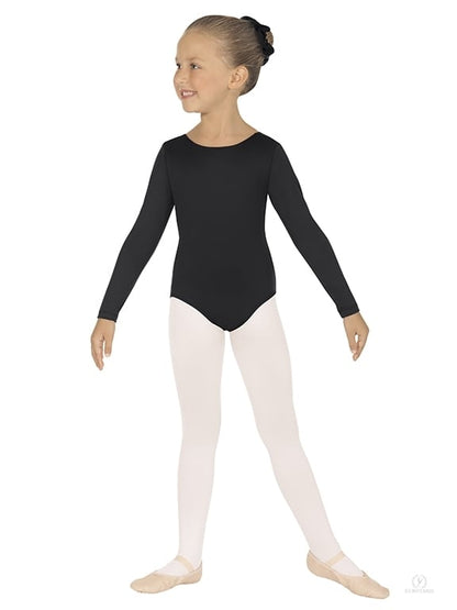 Body danza classica per bambina Wish Dance Shop, manica lunga in cotone lycra con pettorina antisudore, colore nero.