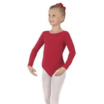 Carica immagine nella Galleria, LINETTA (10408 RD) - Body Danza Classica Manica Lunga da Bambina Cotton Lycra Bielastica con Pettorina Antisudore
