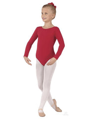 Carica immagine nella Galleria, LINETTA (10408 RD) - Body Danza Classica Manica Lunga da Bambina Cotton Lycra Bielastica con Pettorina Antisudore
