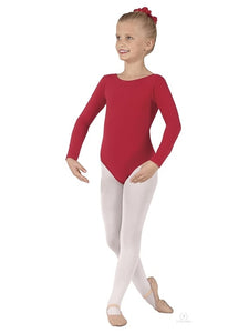 LINETTA (10408 RD) - Body Danza Classica Manica Lunga da Bambina Cotton Lycra Bielastica con Pettorina Antisudore