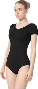 RITA M/M (44525RD) - Body Danza Classica Mezza Manica da Donna Cotton Lycra Bielastica con Pettorina antisudore sul petto