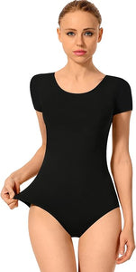 RITA M/M (44525RD) - Body Danza Classica Mezza Manica da Donna Cotton Lycra Bielastica con Pettorina antisudore sul petto