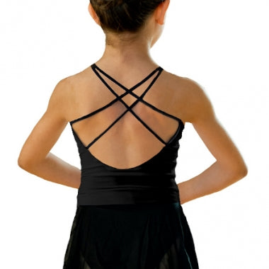 Body danza bambina AGHATA in cotone Lycra con gonna chiffon e bretelline incrociate sulla schiena, marca Wish Dance Shop