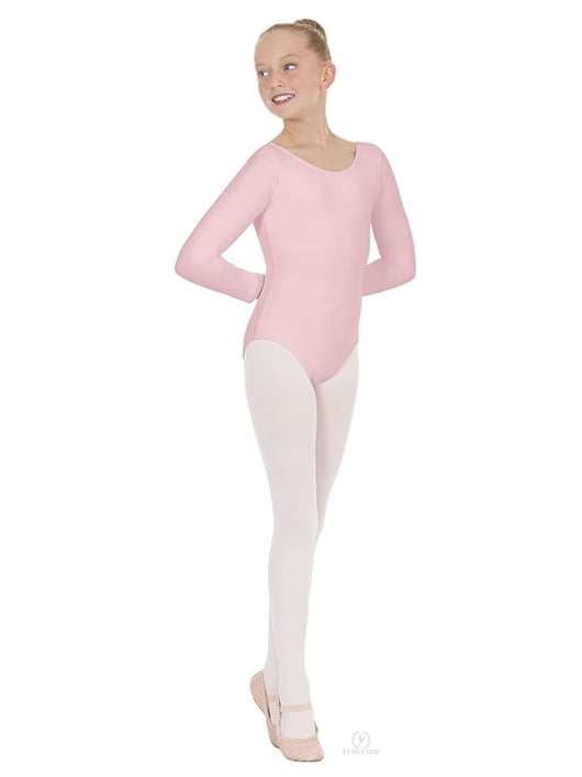 LINETTA (10408 RD) - Body Danza Classica Manica Lunga da Bambina Cotton Lycra Bielastica con Pettorina Antisudore