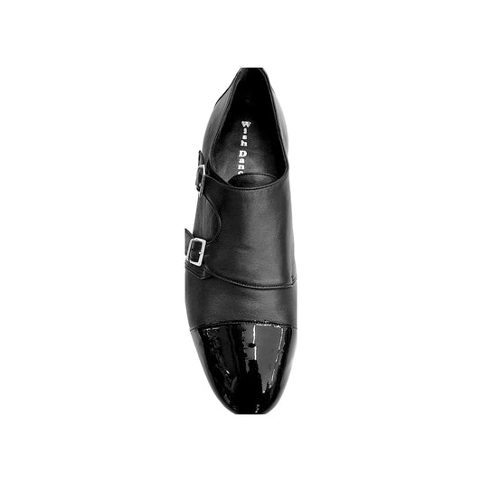 Scarpa da Uomo in Pelle Nera Doppia Fibbia inserto parte anteriore in Vernice Nera BRISTOL /P Wish Dance, vista laterale