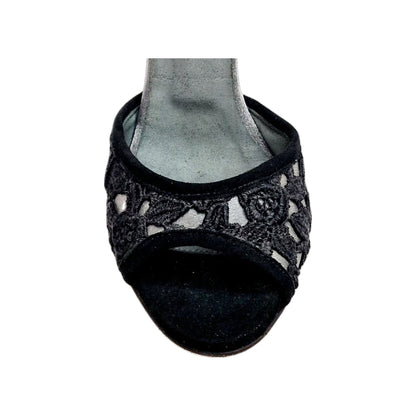 Sandalo da donna Tallone in camoscio nero BRUNA/BO Sw Plus F.3407 Wish Dance, vista tre quarti
