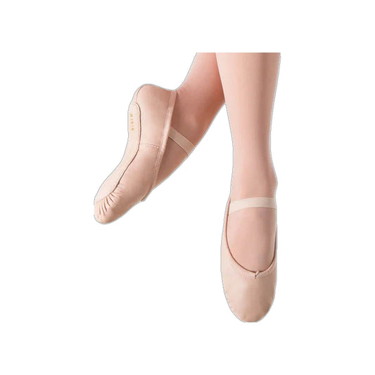 Scarpe da danza Bloch Bunny S0225DG con mezze punte in pelle e suola intera color carne, ideali per danza classica e tecnica.