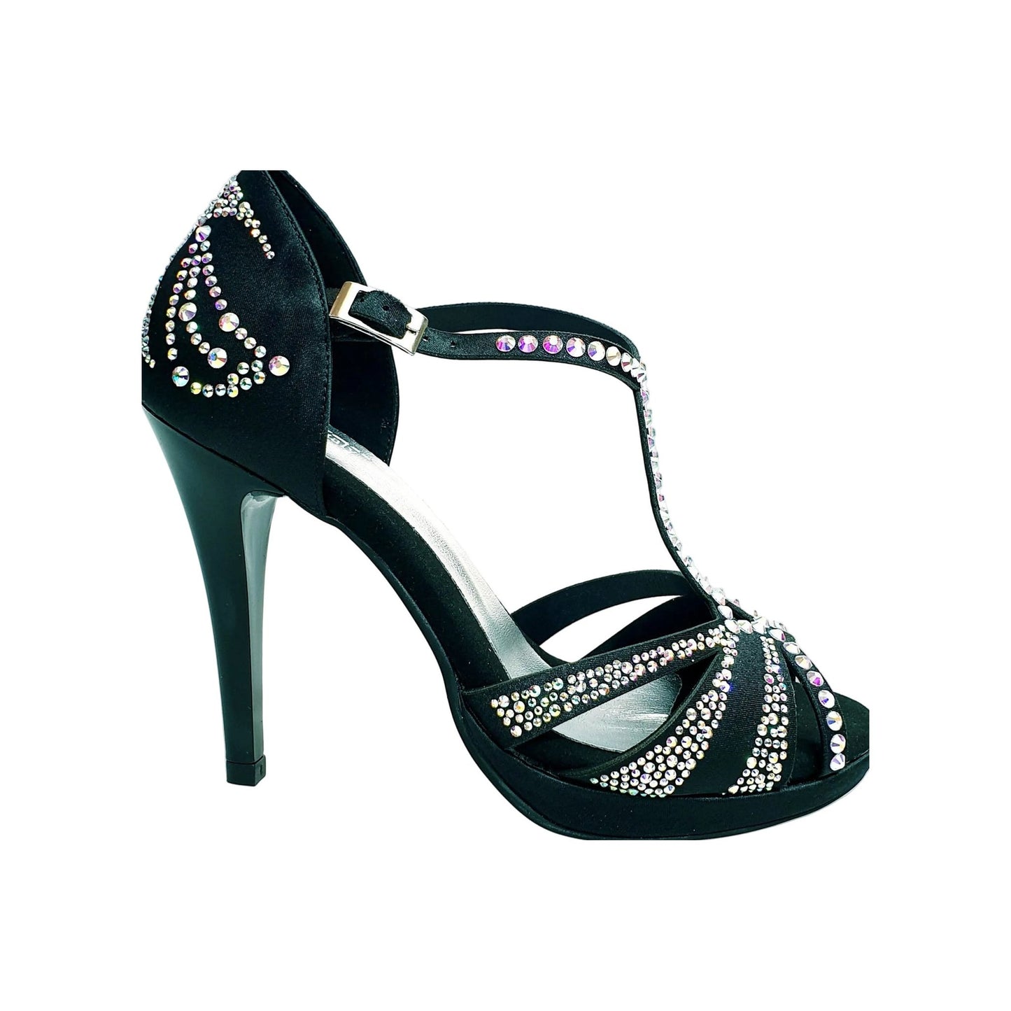 TANIA Superb (accollata) L13P - Scarpa da Ballo in Raso Seta Nero Wish Dance (accollata), vista laterale