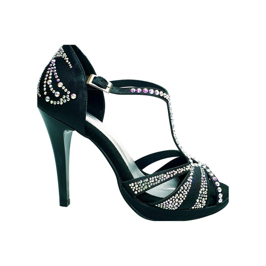 TANIA Superb (accollata) L13P - Scarpa da Ballo in Raso Seta Nero Wish Dance (accollata), vista laterale