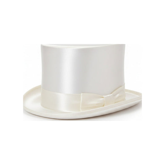 Cappello a Cilindro Raso Seta Bianco Avorio Extra Top Quality da Sposo ORDINALO ANCHE SE NON IN MAGAZZINO, vista frontale