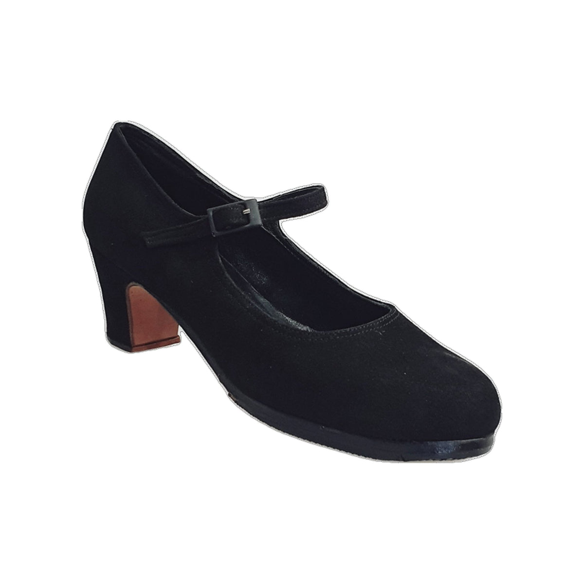Scarpa da flamenco Carmen in camoscio nero con chiodi ribattuti a mano, elegante e tradizionale, marca Wish Dance Shop.