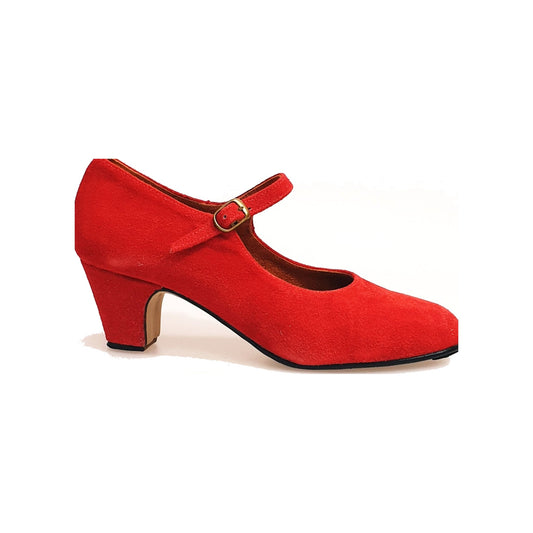 Scarpa da flamenco Carmen in camoscio rosso con chiodi ribattuti a mano, elegante scarpa decoltè Wish Dance Shop