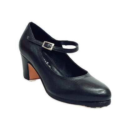 Scarpa da flamenco Carmen Wish Dance Shop in pelle nera con chiodi ribattuti a mano, decoltè elegante e confortevole