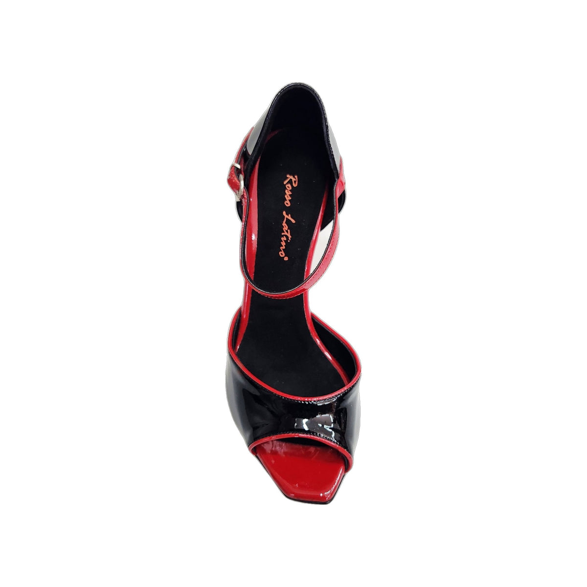 Sandalo da donna Wish Dance CATE/P in vernice nera e rossa, con tacco a spillo smaltato nero e dettagli rossi.