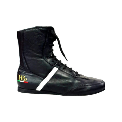 Sneaker alta Clay in pelle nera con dettagli bianchi, rivestita in vera pelle italiana, scarpa di Wish Dance Shop