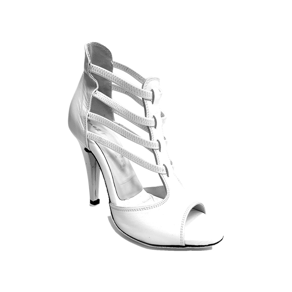 Sandalo da donna Lilith (460) in pelle bianca, scarpa Wish Dance Shop con cinturino e suola in gomma elegante e comoda.