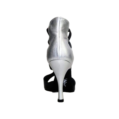 Sandalo donna Wishdance Lilith (460) in pelle nera con tacco e dettagli in pelle argento, scarpa elegante e alla moda