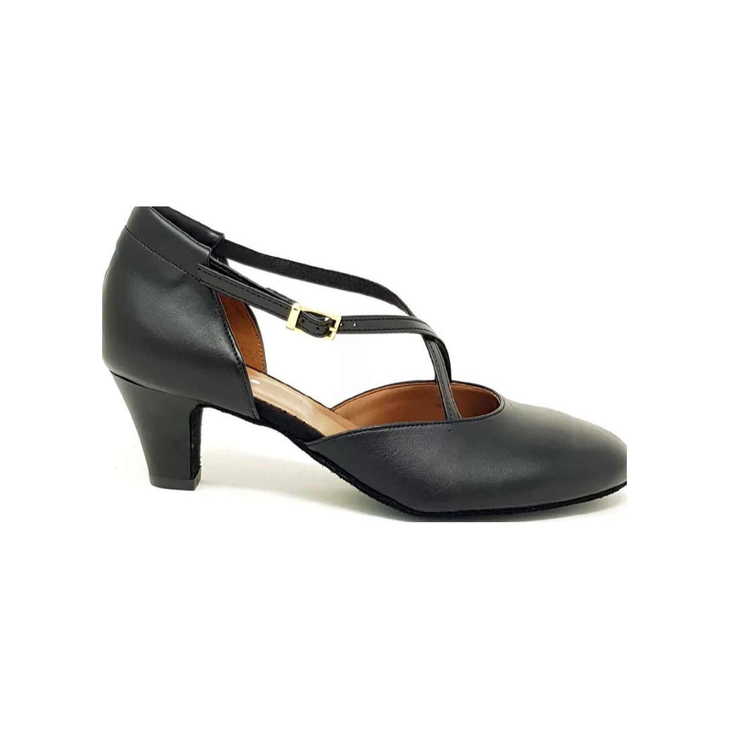 Scarpa da donna Cuccarini (458) in vera pelle nera, semichiusa, con tacco basso e design elegante.