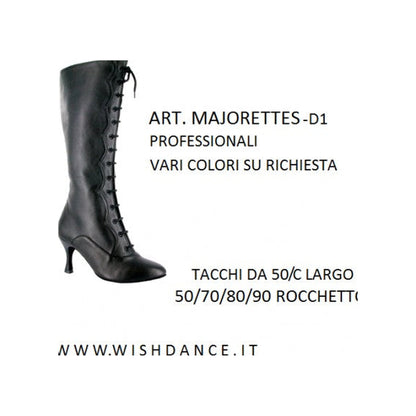 Stivale alto sotto al ginocchio Wish Dance Shop in pelle nera con zip laterale, lacci finti e apertura laterale.