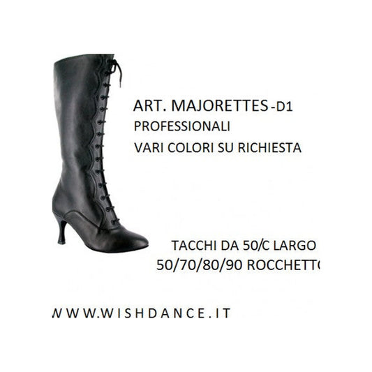 Stivale alto sotto al ginocchio Wish Dance Shop in pelle nera con zip laterale, lacci finti e apertura laterale.