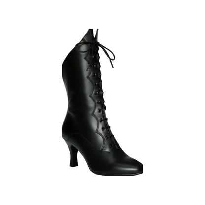 Stivali in pelle nera Wish Dance Shop D-3 Pairè con chiusura anteriore e alamari a stringhe, stile elegante e robusto.