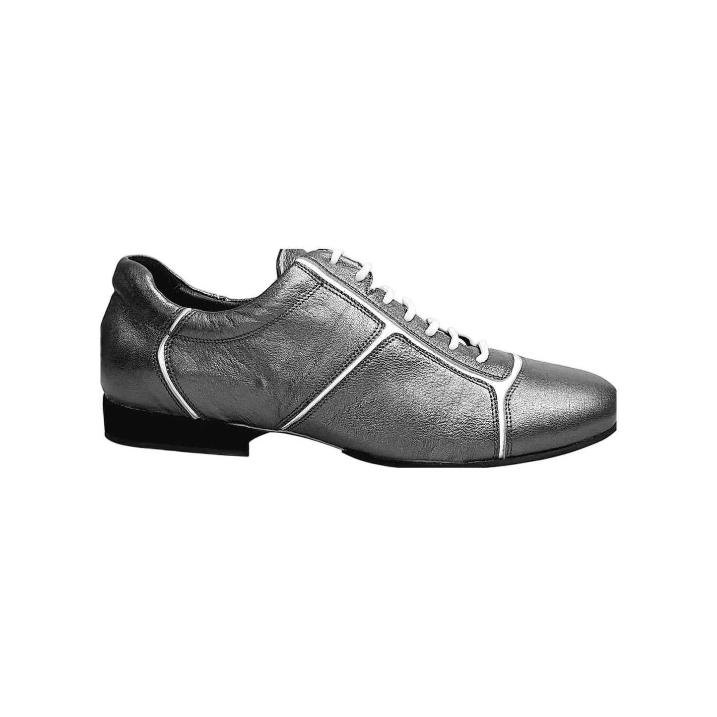 Daniel (Movida by WISH DANCE) (115) - Sneaker in Pelle Satinato Melissa Acciaio CDF Inserti vernice Bianca, vista laterale