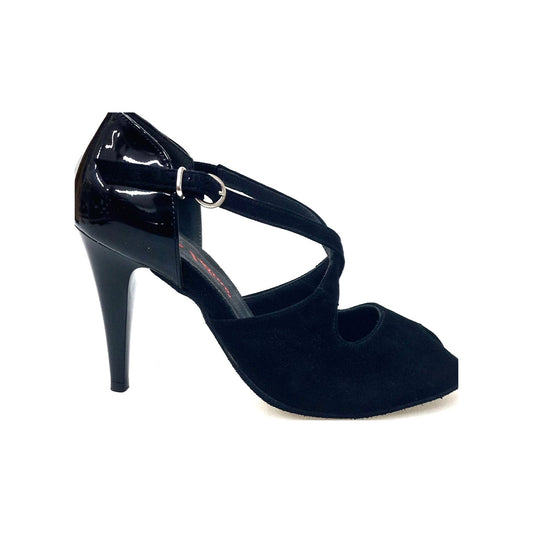 Camoscio Nero Tallone Vernice Nera Tacco a spillo largo Smaltato nero DANY Black F.3407 Wish Dance, vista laterale