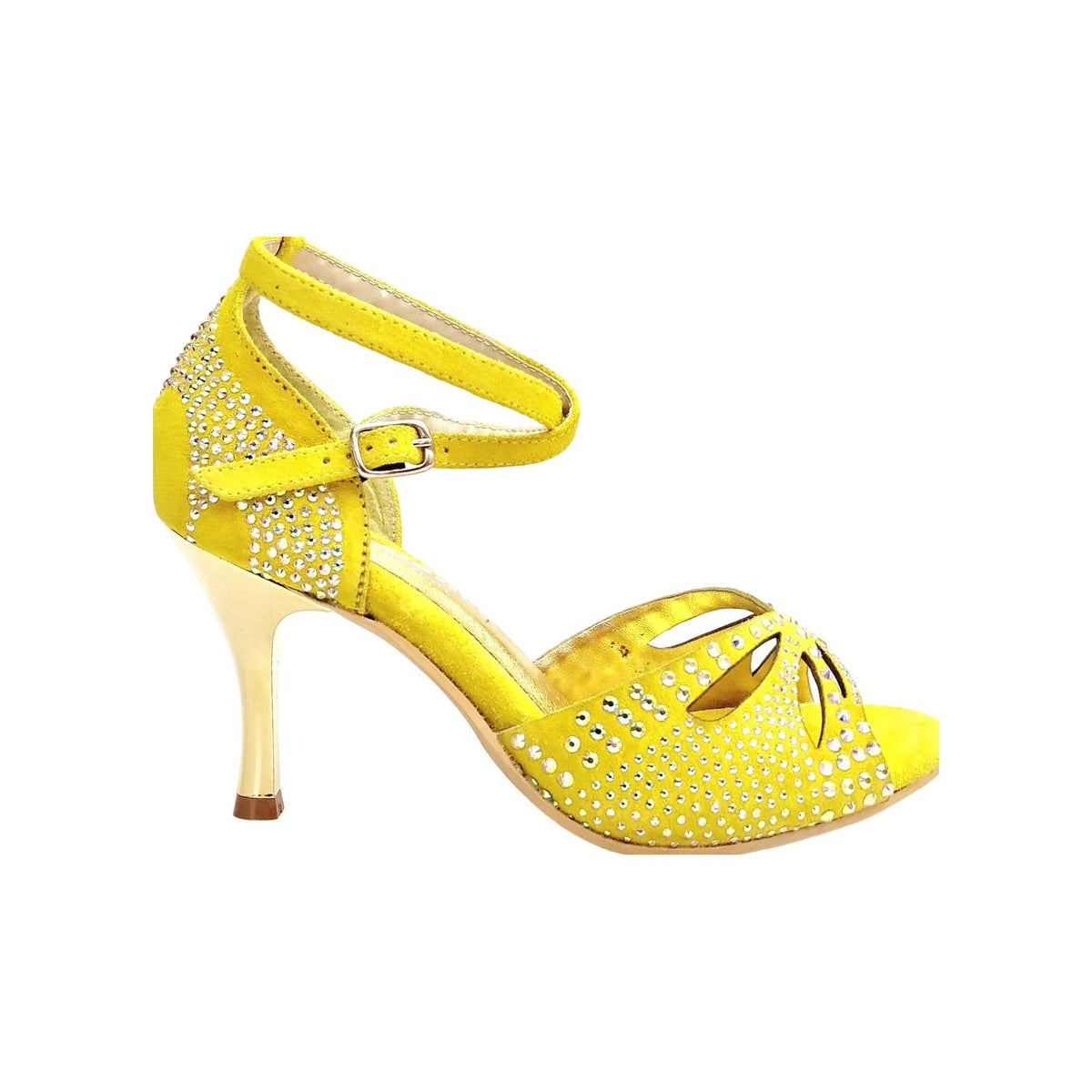 Scarpa da Ballo in Pelle Camosciata Giallo Fluò Deluxe Butterfly PW Wish Dance, oro, vista laterale