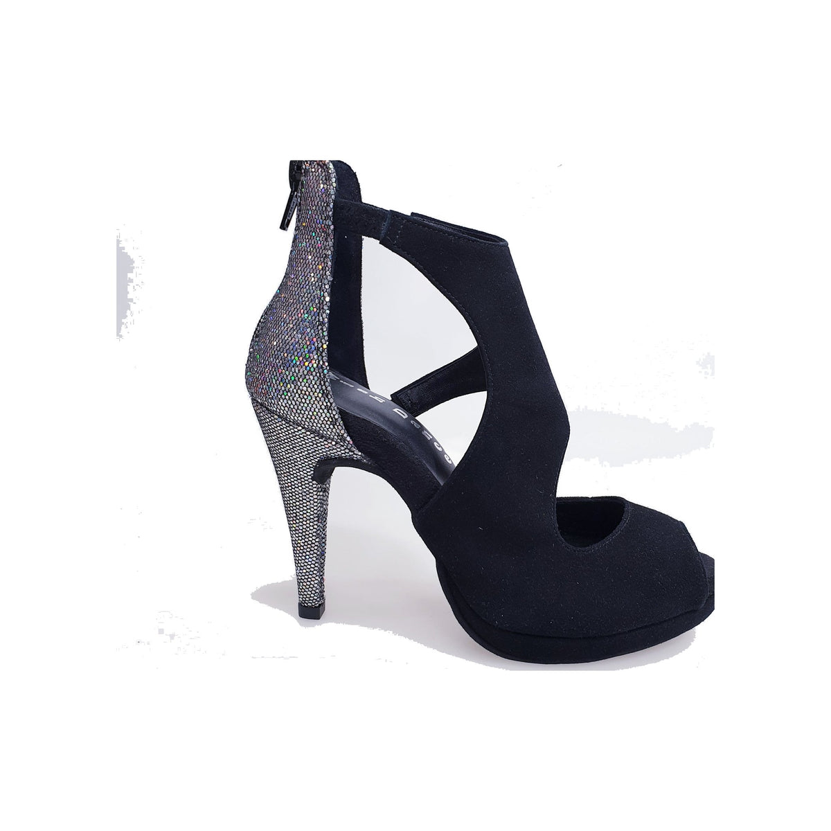 Sandalo da donna Desiré in camoscio nero e multicolore, con plateau e dettagli argentati, scarpa Wish Dance Shop
