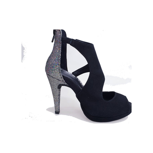 Sandalo da donna Desiré in camoscio nero e multicolore, con plateau e dettagli argentati, scarpa Wish Dance Shop