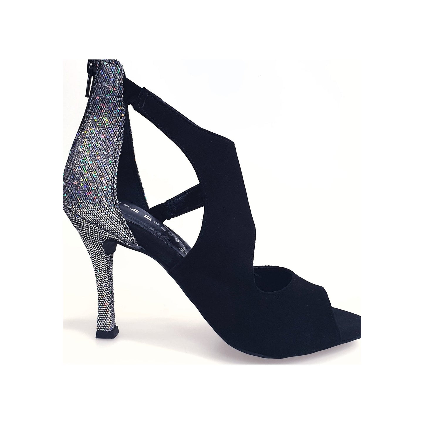 Sandalo da donna Desiré in camoscio nero e multicolor con dettagli in argento, scarpa Wish Dance Shop, vista laterale