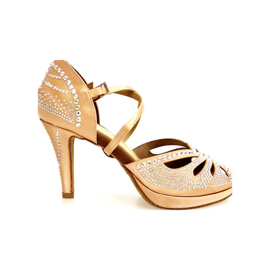 Scarpa da Ballo da Donna in Raso Seta Carne Flesh cinturino incrociato al collopiede DADA Diamond Plus QC, vista laterale