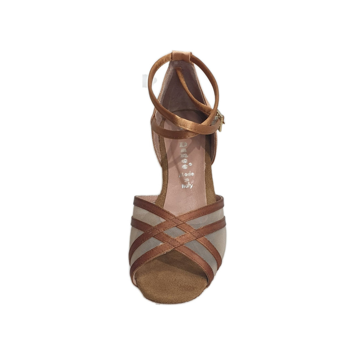 Scarpa da ballo per bambina DORINA QB in raso bronzo e retina, con strisce eleganti, ideale per danza e performance.