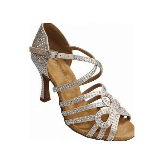 Scarpa da Ballo da Donna in Raso Oro Flash cinturino incrociato al Collopiede NORA Dreams Gold Wish Dance, vista laterale