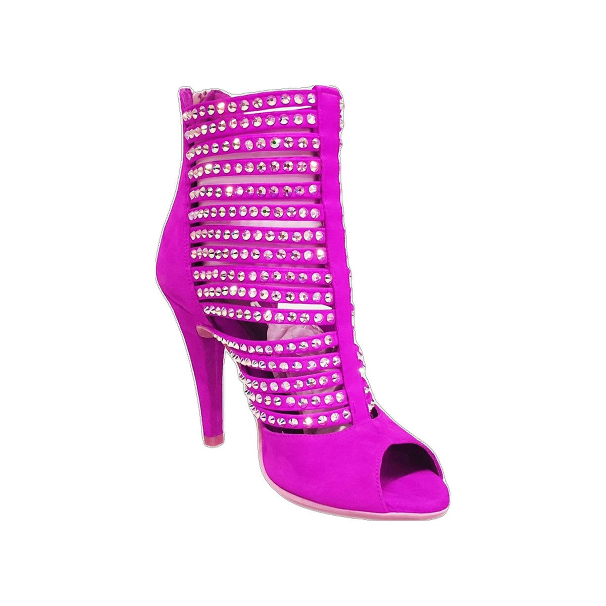 Sandalo da donna Elizabeth Plus in camoscio fuxia con Swarovski Boreali, tronchetto elegante e alla moda.